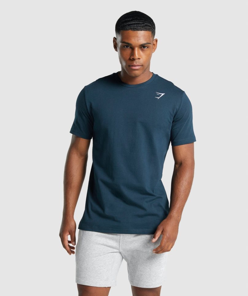 Men\'s Gymshark Crest T-Shirts Navy | NZ 1IKOPZ